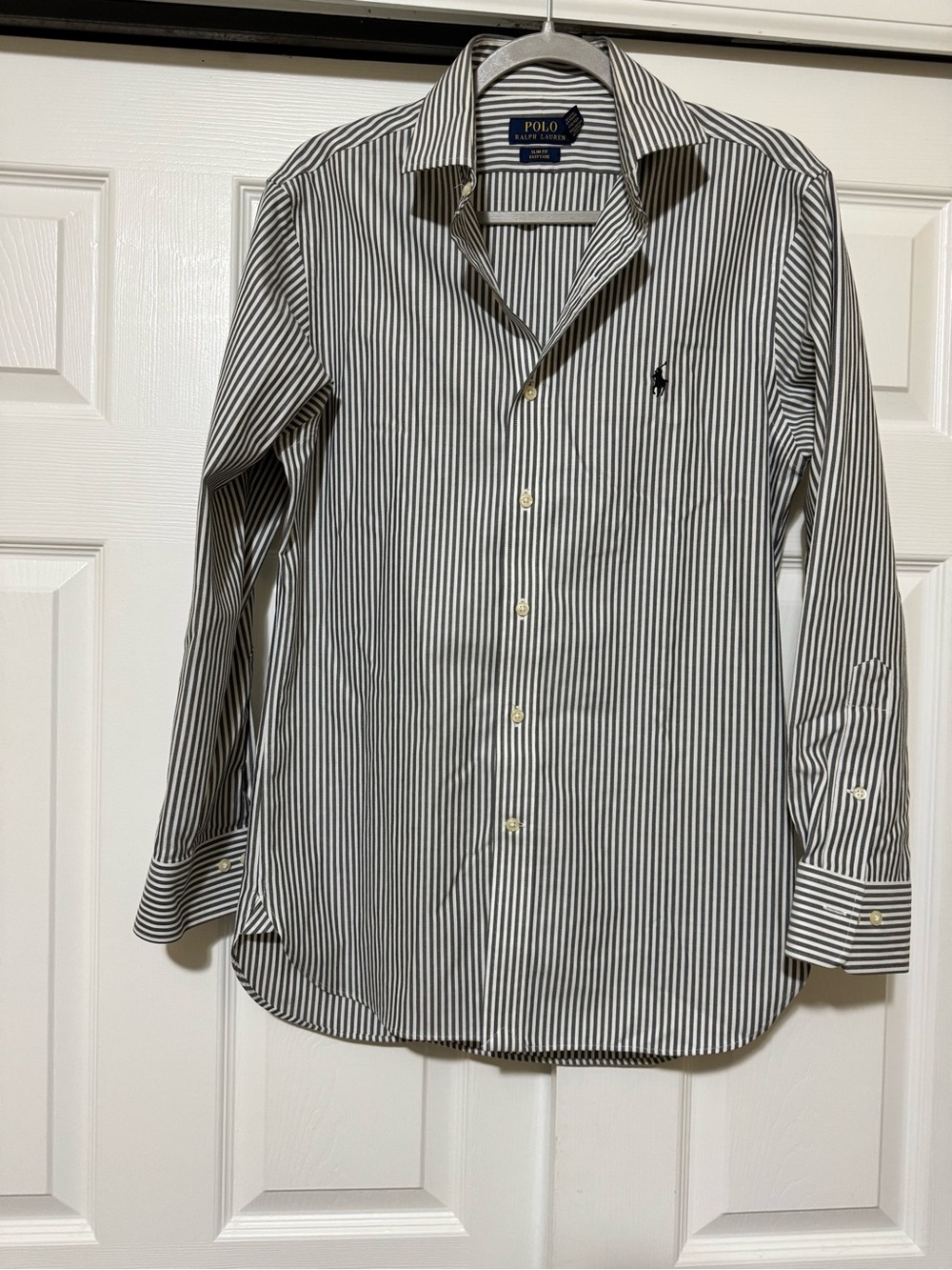 Polo by Ralph Lauren Men's Grey & White Striped Dress Shirt